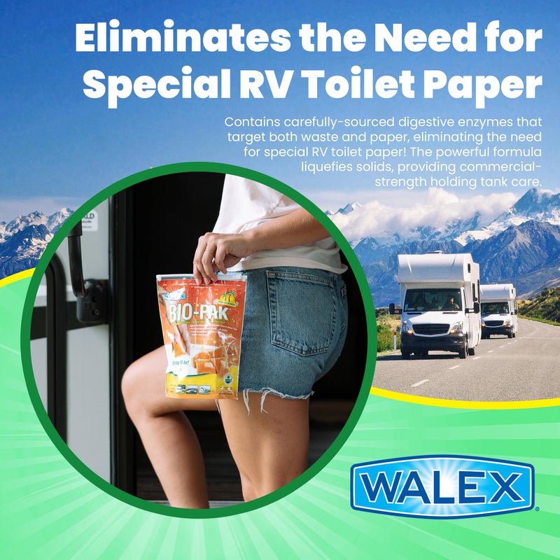Walex Bio-Pak Black Holding Tank Deodorizer & Waste Digester Drop-Ins - Advanced Enzyme Formula for Rapid Breakdown of Waste & Paper, Removes Odors & Cleans Tank; Tropical Breeze, 10-Pack - Image 2